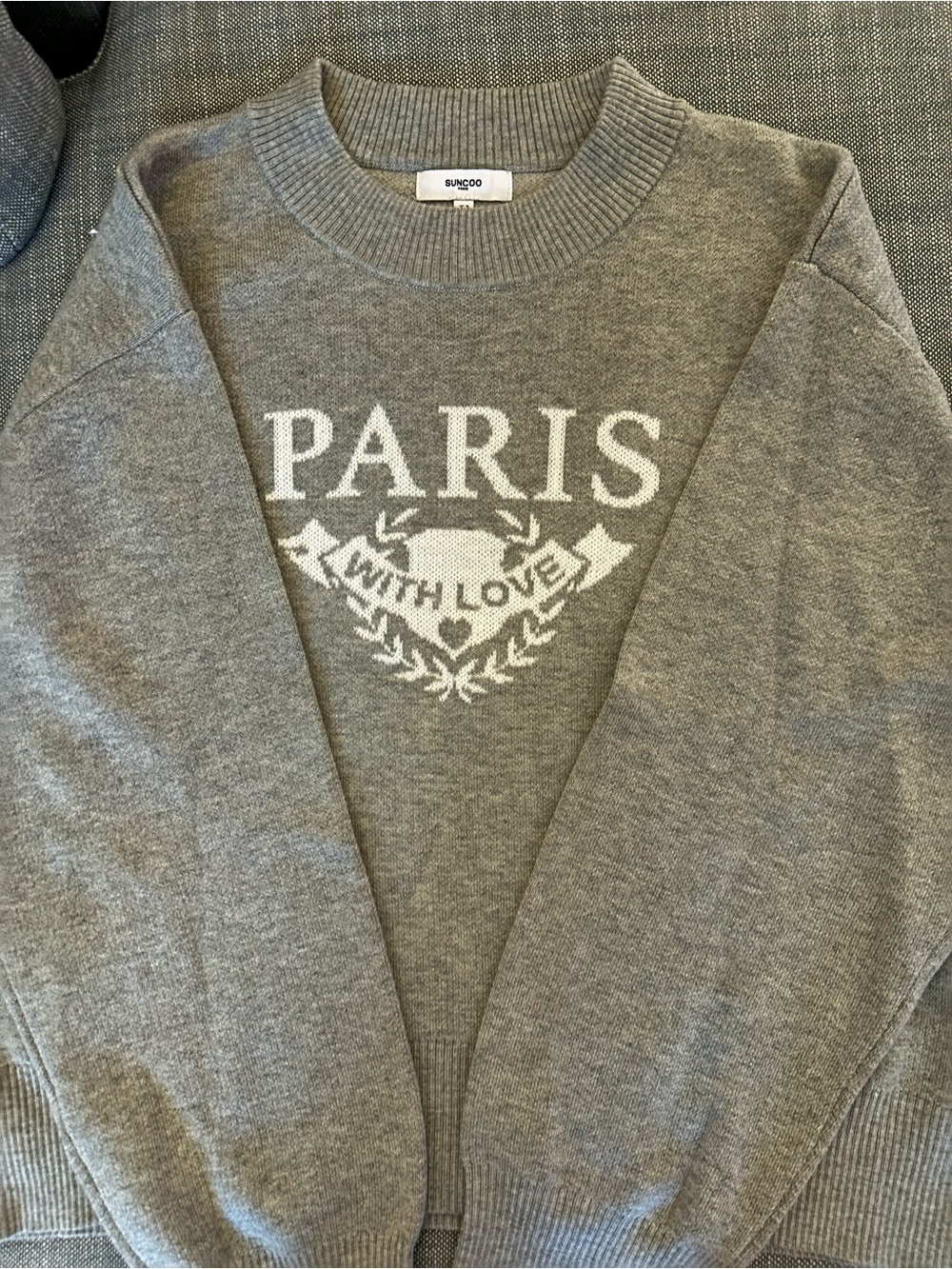 SUNCOO Gray 'PARIS WITH LOVE' Crewneck Sweater